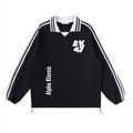 ALPHA KLASSIC Contrast Striped Lapel Collar Sweatshirt