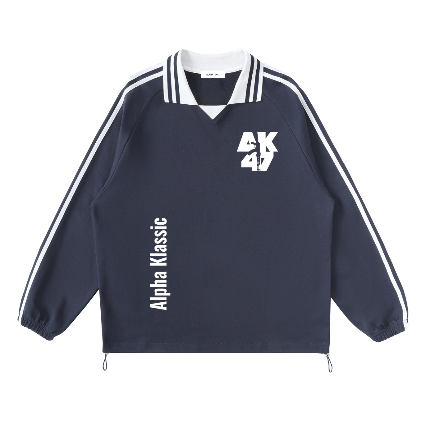 ALPHA KLASSIC Contrast Striped Lapel Collar Sweatshirt