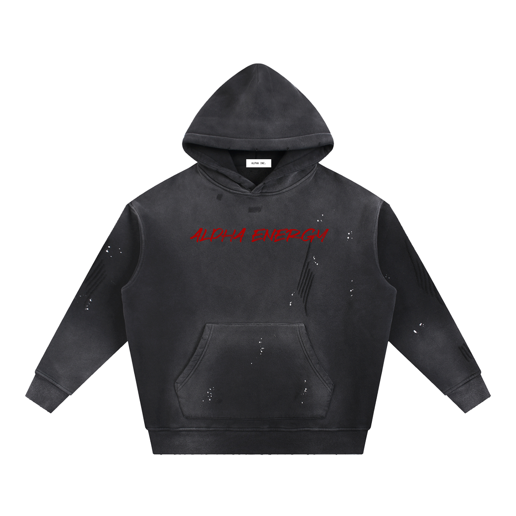 ALPHA ENERGY Washed Frayed Fleece Hoodie