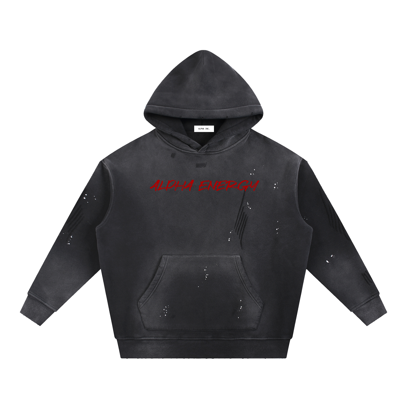 ALPHA ENERGY Washed Frayed Fleece Hoodie