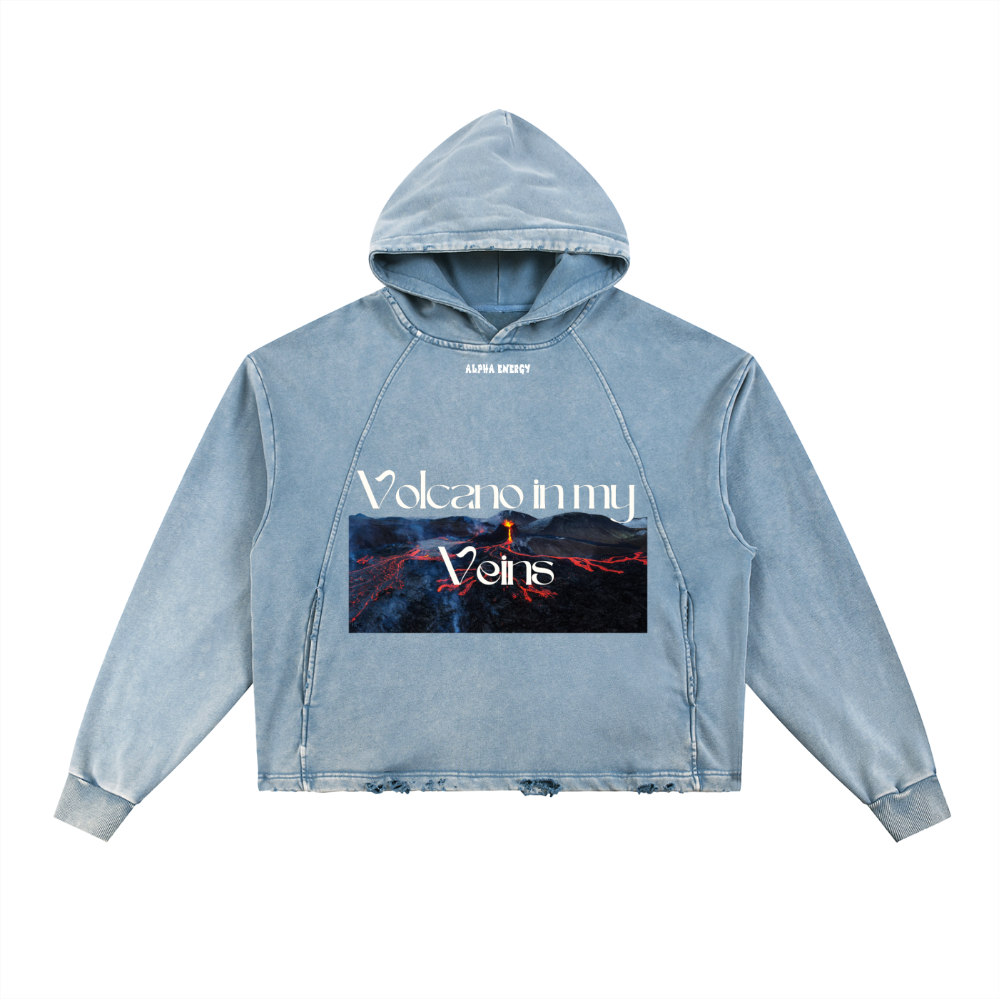 VOLCANO IN MY VEINS Vintage Washed Frayed-Hem Hoodie