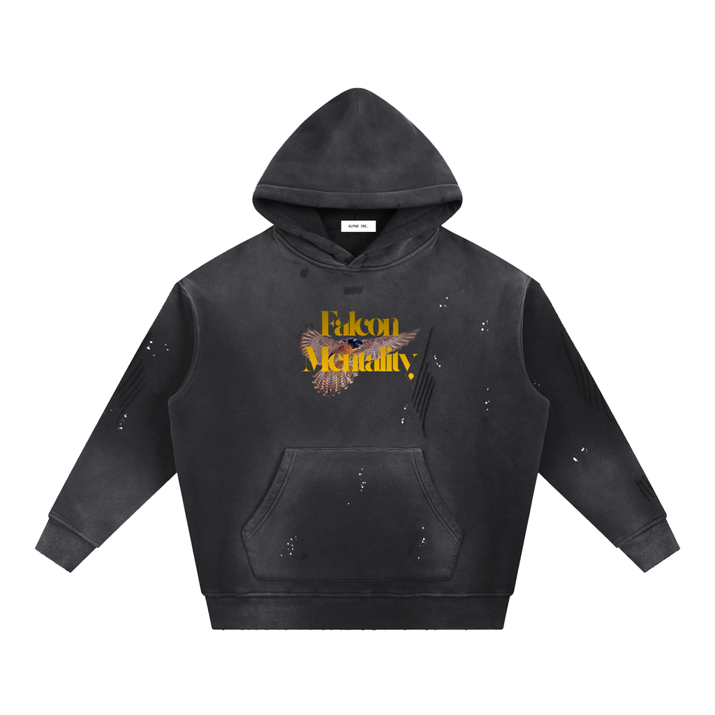 FALCON MENTALITY Washed Frayed Fleece Hoodie